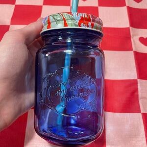 Blue Mason Jar with Straw set of 4 pioneer woman cups